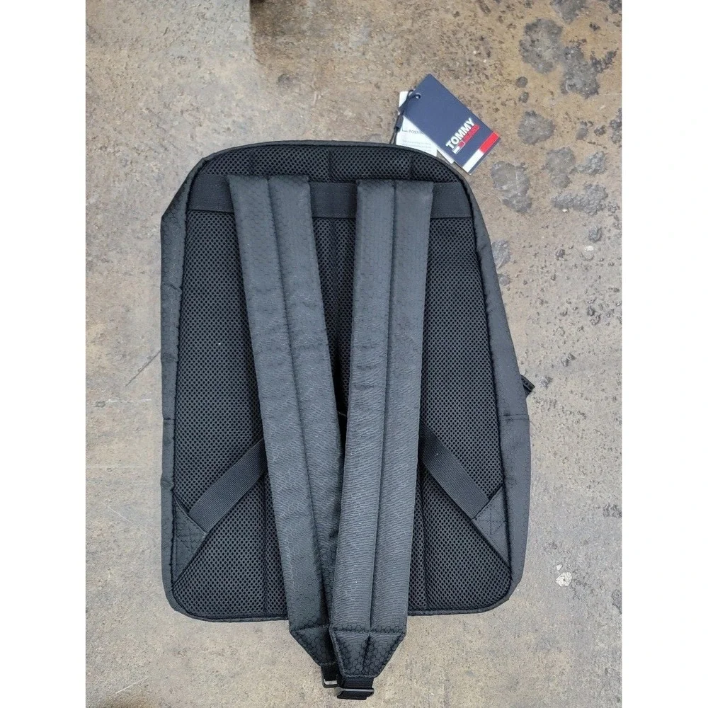 Tommy Jeans Black Hexagonal Pattern‎ Backpack Adjustable Straps Front Bungee